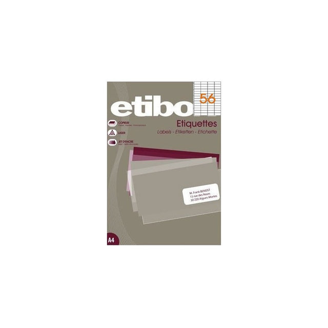 Etichete autocolante Etibox 119772, 56/A4, 52.5x21.2mm, permanente, colturi drepte, alb, top 100 coli (5600 etichete)