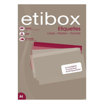 Etichete autocolante Etibox 100324, 6/A4, 99.1x93.1mm, permanente, colturi drepte, alb, top 100 coli (600 etichete)