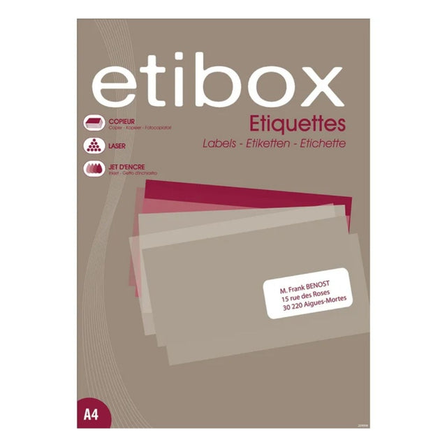 Etichete autocolante Etibox 119761, 21/A4, 63.5x38.1mm, permanente, colturi drepte, alb, top 100 coli (2100 etichete)
