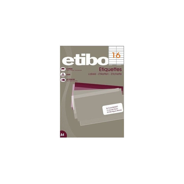 Etichete autocolante Etibox 119753, 16/A4, 105x35mm, permanente, colturi drepte, alb, top 100 coli (1600 etichete)