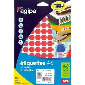 Etichete autocolante Agipa 114313, 96/A5, 15mm, permanente, rotund, rosu, top 10 coli (960 etichete)