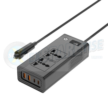 Invertor Auto XO CZ027, Output 2xUBS-C, 2xUSB-A, 2xPriza 220V, Power LED - Negru