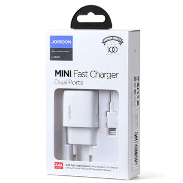Incarcator Retea + Cablu Lightning Joyroom L-2A123, 12W, 2.4A, 2xUSB-A, QC 3.0 - Alb