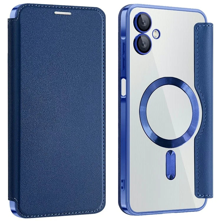 Husa MagFlip - Samsung A06, Magnet, RFID protect, Leather, Chrome Edge, Navy Blue