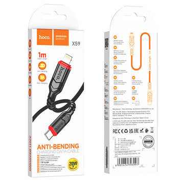 Cablu Date si Incarcare Hoco X59, USB-C la Lightning, PD20W, QC3.0, Braided, 1m - Negru