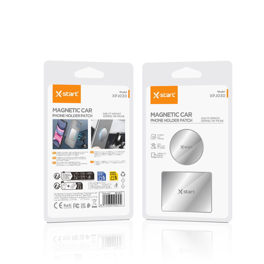X-Start (YPJ030) - Set 2 placute matelice, Montaj Grila/Bord, pentru suporturi auto magnetice, Silver