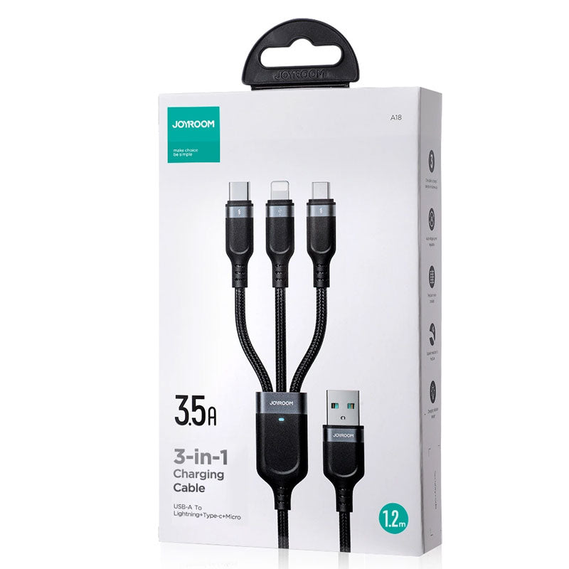 Joyroom (S-A18) - Cablu Date si Incarcare, USB la USB-C / Lightning / MicroUSB, 3in1, 1.2m, Black