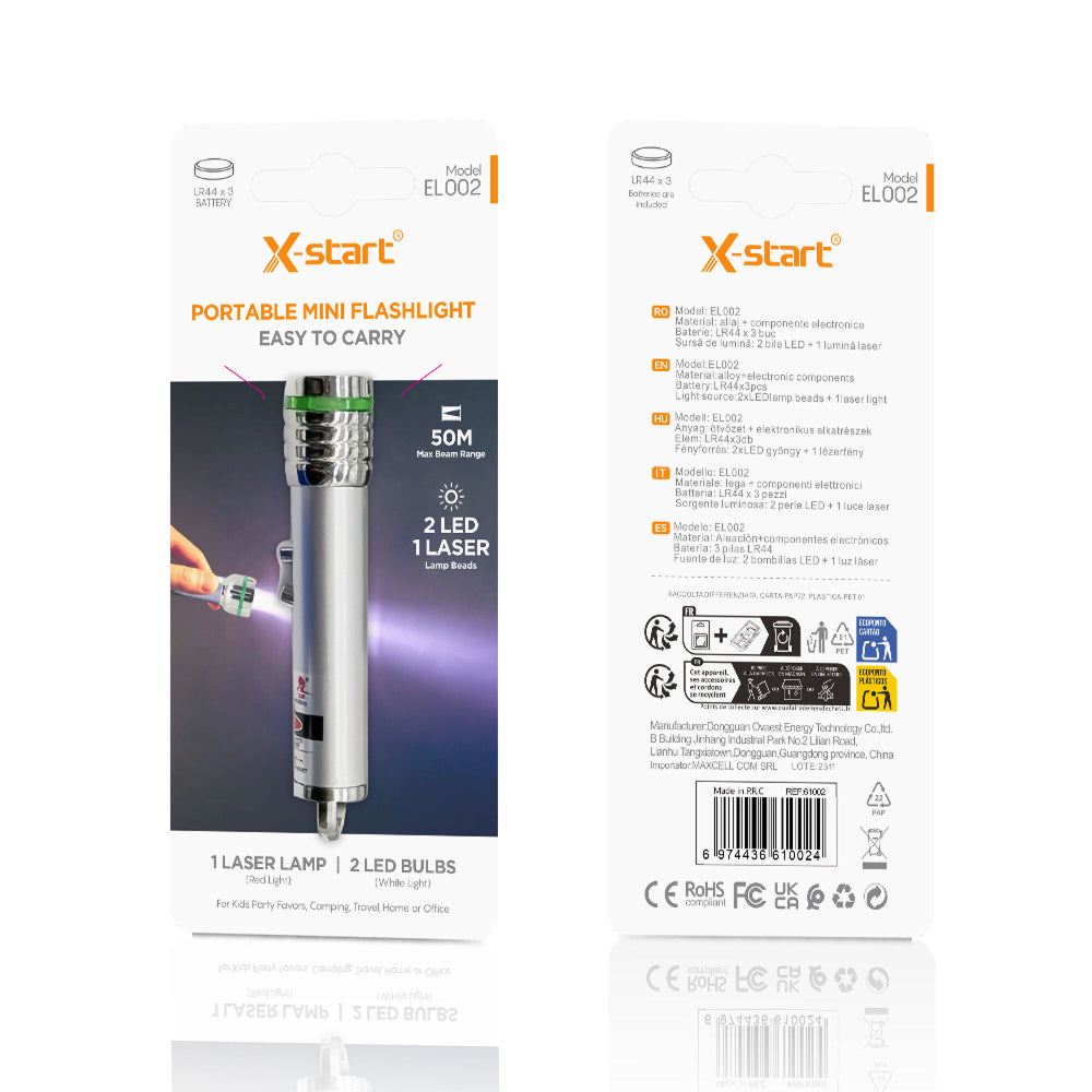 X-Start (EL002) - Lanterna LED, Zoom radius 50m, 2 Bile LED + 1 Laser Light, Silver