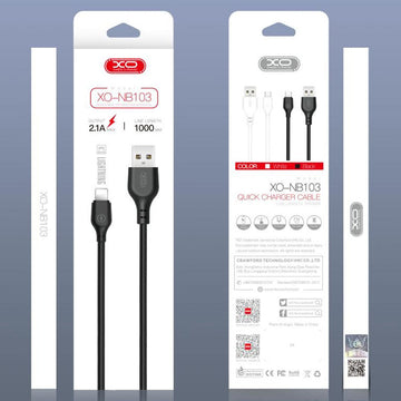 Cablu Date si Incarcare XO NB103, USB-A la Lightning, 2.1A, Fast Charging, 1m - Negru