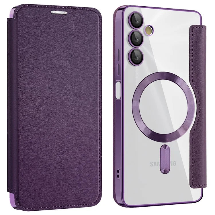 Husa MagFlip - Samsung A05s, Magnet, RFID protect, Leather, Chrome Edge, Purple