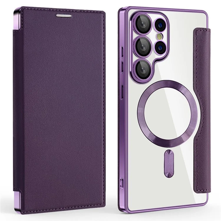 Husa MagFlip - Samsung S25 Ultra, Magnet, RFID protect, Leather, Chrome Edge, Purple