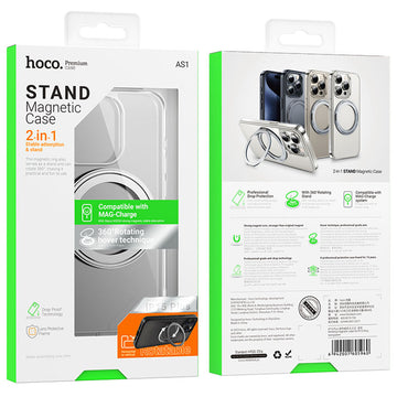 Husa Hoco AS1 pentru iPhone 15 Pro, MagSafe, Ring Stand, Frosted - Transparent