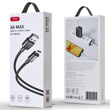 Cablu Date si Incarcare XO NB249, USB-A la MicroUSB, 5A, Braided, 1m - Negru