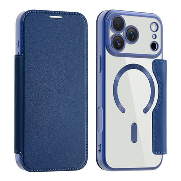 Husa MagFlip pentru iPhone 17 Pro, Magnet, RFID Protect, Piele, Chrome Edge - Bleumarin
