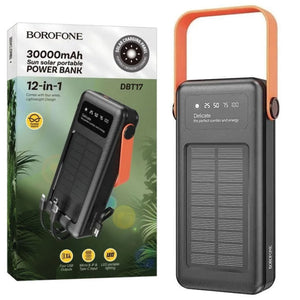 Borofone(DBT17) - Baterie Externa, cu panou solar, 4xUSB-A si cabluri 3 in 1, 30.000mAh, Black