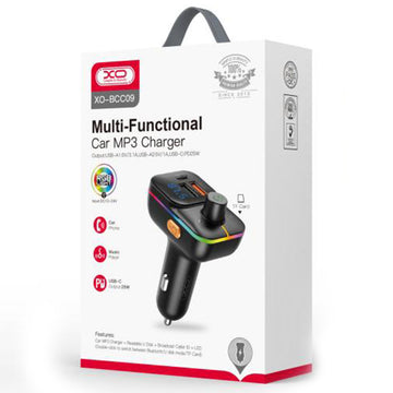 Modulator FM XO BCC09, 25W, 5V, 3.1A, 1xUSB-C, 1xUSB-A, QC 3.0, Slot TF Card - Negru