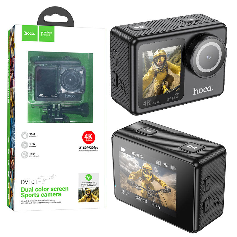 Hoco (DV101) - Camera Video, Action/Sport, cu ecran Dual LCD, UHD 4K/30fps, HDMI, Black