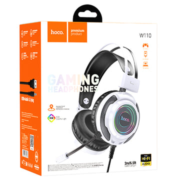 Casti cu Fir Hoco W110, Over Ear, 3.5mm, 2m Cablu, Gaming, Light Ambient - Alb