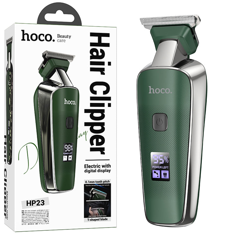 Aparat de tuns portabil Hoco HP23, Hair Clipper, 600mAh, 7000RPM, 2 distantiere - Verde
