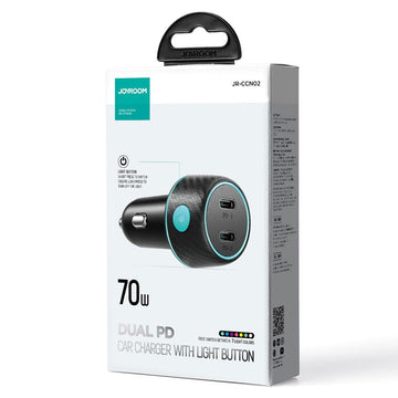 Incarcator Auto Joyroom JR-CCN02, 70W, 2xUSB-C, PD, Multicolor Ambient - Negru