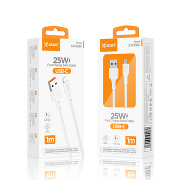 Cablu Date si Incarcare X-Start SJX338C, USB-A la USB-C, 25W, 1m, Classic Texture - Alb