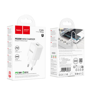 Incarcator Retea Hoco C149A, PD30W, 1xUSB-C, 1xUSB-A - Alb