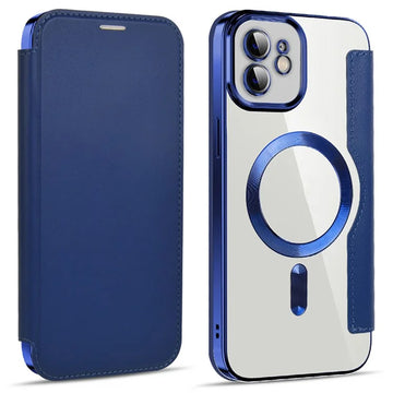 Husa MagFlip pentru iPhone 11, Magnet, RFID Protect, Piele, Chrome Edge - Bleumarin