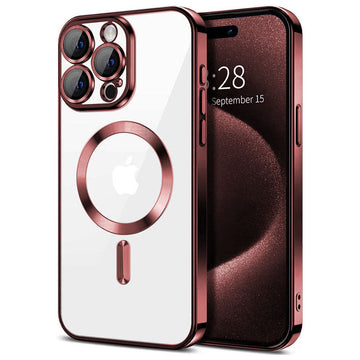 Husa Plating pentru iPhone 14, Silicon cu MagSafe, ElectroEdge - Roz