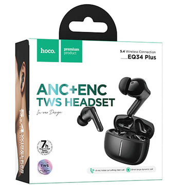 Casti Wireless Hoco EQ34 plus, Ear Buds, BT 5.3, 180h StandBy, 320mAh, ANC, Glaze - Negru