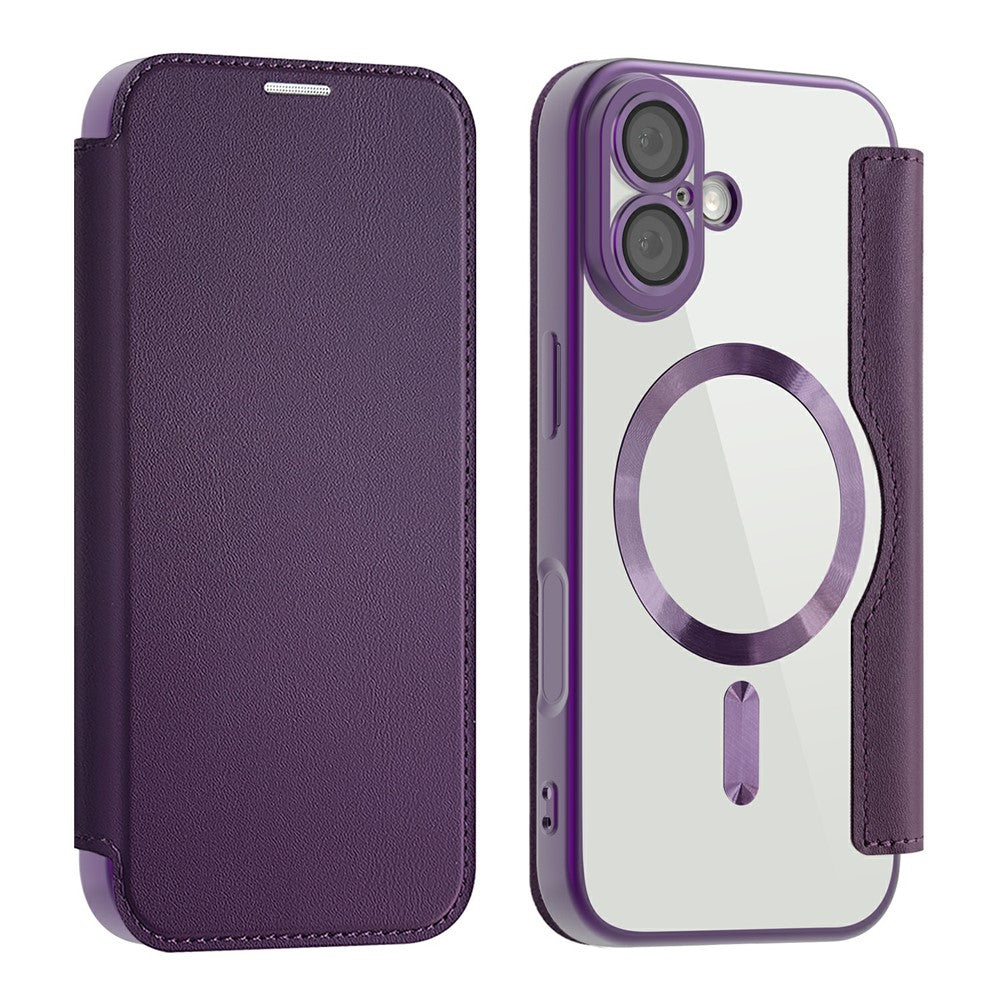 Husa MagFlip pentru iPhone 17, Magnet, RFID Protect, Piele, Chrome Edge - Mov