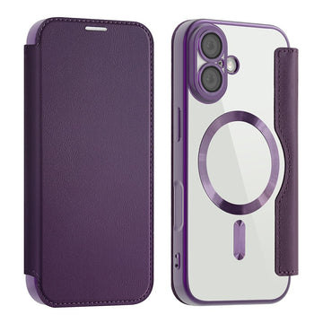 Husa MagFlip pentru iPhone 17, Magnet, RFID Protect, Piele, Chrome Edge - Mov