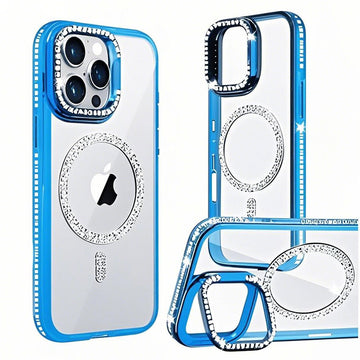 Husa Crystal Plated pentru iPhone 15 Pro, MagCase, CamStand - Albastru