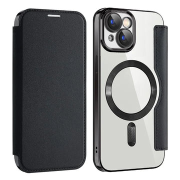 Husa MagFlip pentru iPhone 14, Magnet, RFID Protect, Piele, Chrome Edge - Negru