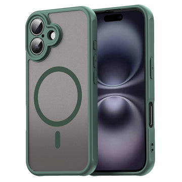 Husa MagFrost Pro pentru iPhone 16, Matte MagSafe, Frosted - Frame deep verde