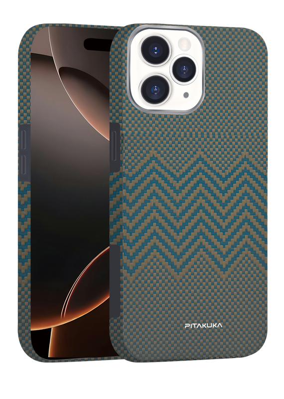 Husa Aramid PTK - iPhone 16, Kevlar Fiber, cu MagSafe, Twill Gold