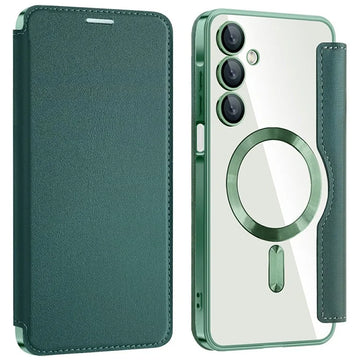 Husa MagFlip pentru Samsung A17, Magnet, RFID Protect, Piele, Chrome Edge - Verde