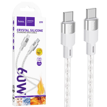 Cablu Date si Incarcare Hoco X99, USB-C, PD60W, QC3.0, 3A, Crystal, 1m - Gri