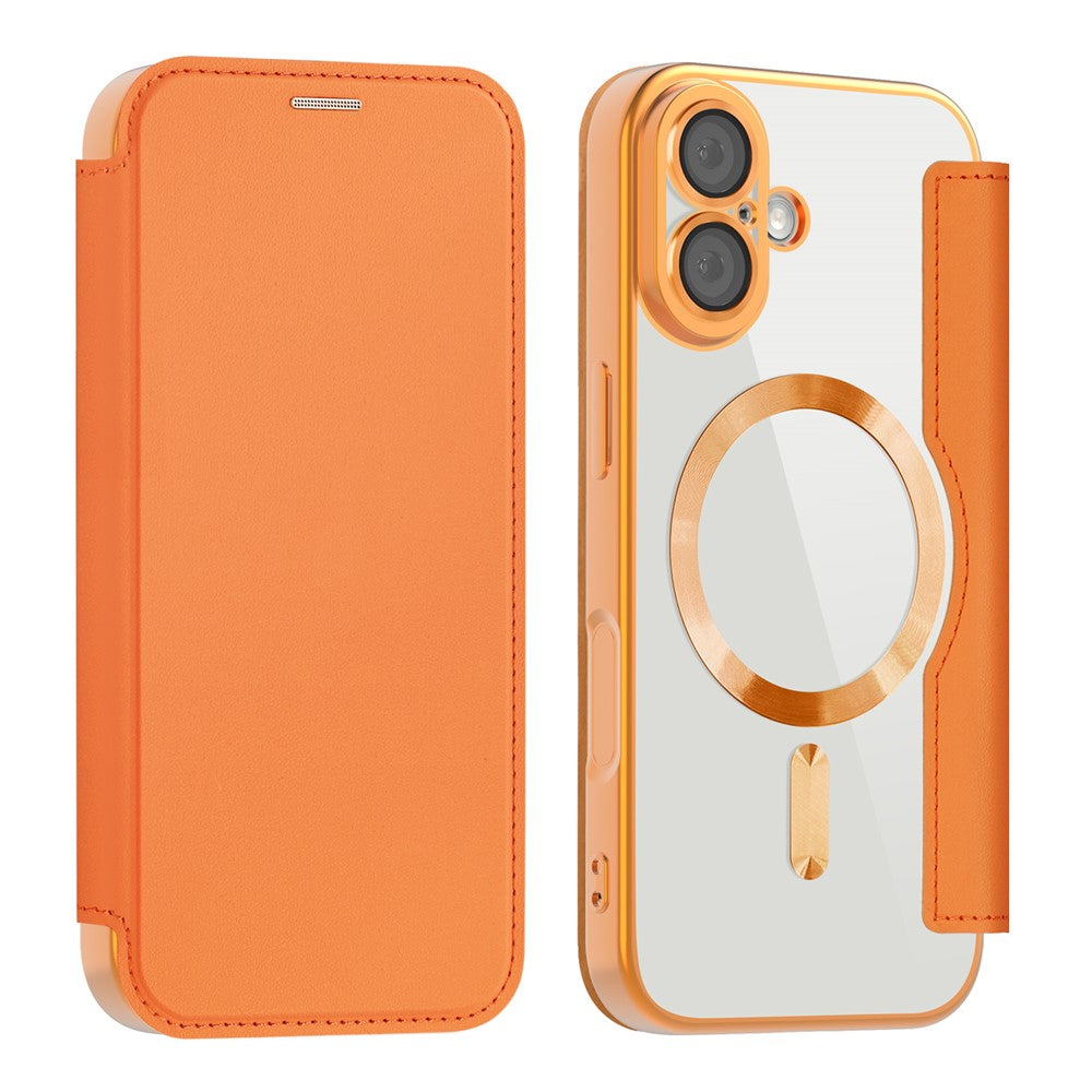 Husa MagFlip pentru iPhone 17, Magnet, RFID Protect, Piele, Chrome Edge - Portocaliu