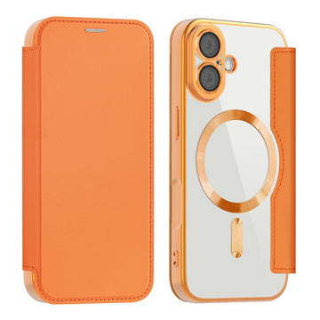 Husa MagFlip pentru iPhone 17, Magnet, RFID Protect, Piele, Chrome Edge - Portocaliu