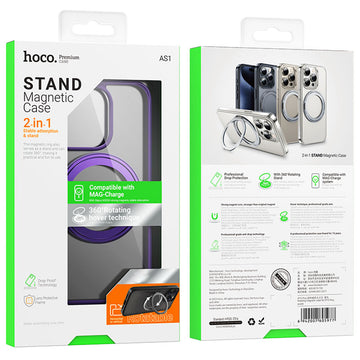 Husa Hoco AS1 pentru iPhone 15 Plus, MagSafe, Ring Stand, Frosted - Mov