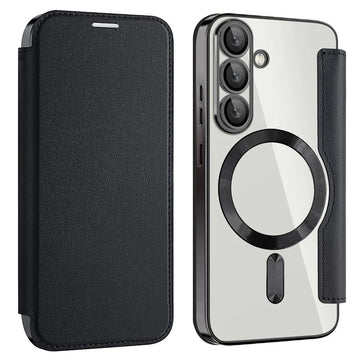 Husa MagFlip pentru Samsung S25, Magnet, RFID Protect, Piele, Chrome Edge - Negru