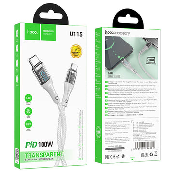 Cablu Date si Incarcare Hoco U115, USB-C, PD100W, QC3.0, 1m - Gri