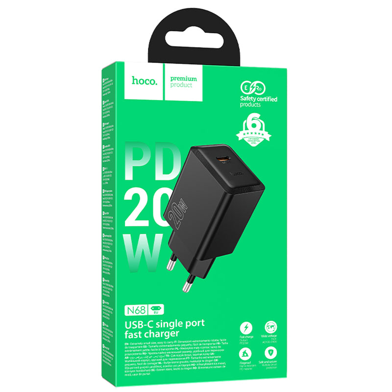 Hoco (N68) - Incarcator Retea, (PD20W) 5V, 3A, 1xUSB-C, FastCharge, Black
