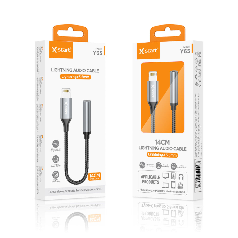 X-Start (Y65) - Cablu Audio, Lightning la Jack 3.5mm (F) - 12cm, Black