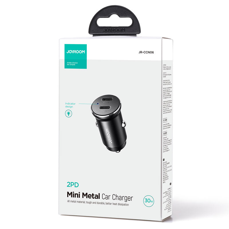 Incarcator Auto Joyroom JR-CCN06, Mini, 30W, 2xUSB-C, PD, Metall - Negru