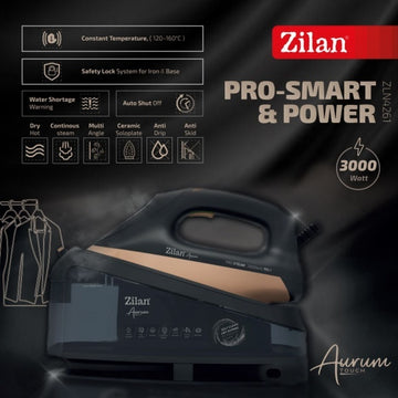 Fier de calcat cu statie Aurum Zilan ZLN4261, 3000W, incalzire 35 secunde, auto oprire, negru