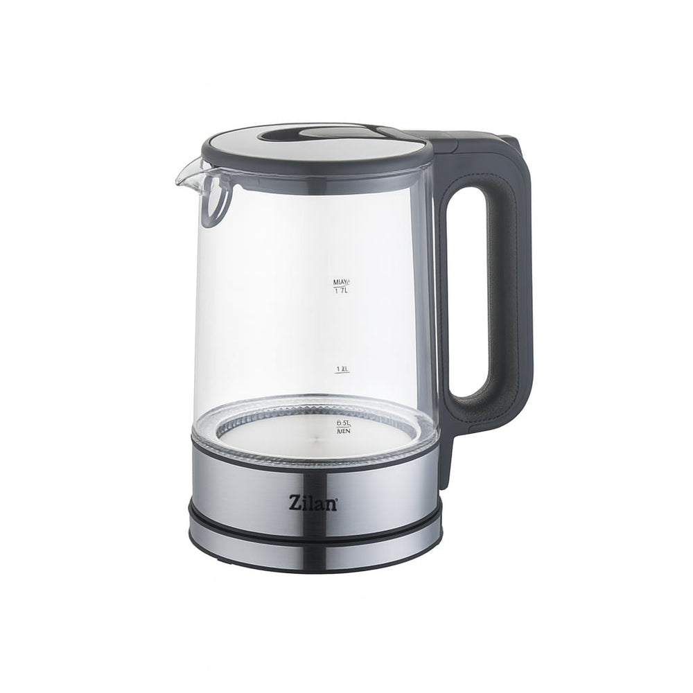 Fierbator electric cu LED albastru Zilan ZLN1796 – 2200W, 1.7L, sticla transparenta, baza rotativa 360°, oprire automata