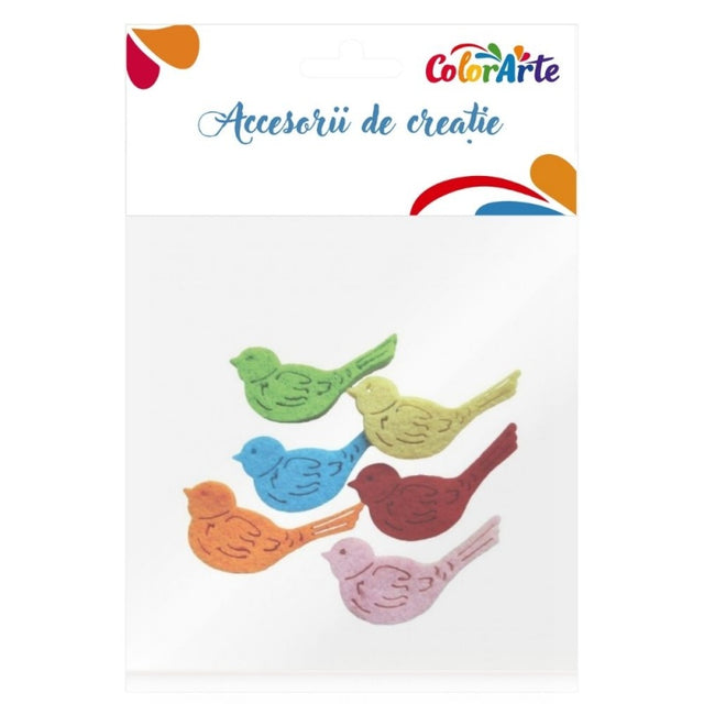 Accesorii creatie - pasare fetru, set 6 buc, Colorarte