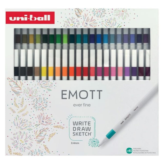 Fineliner UNI EMOTT PEM-SY, 0.4mm, set 40 culori, cutie cadou cu clapeta si magnet