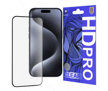 Folie D+ Pro Clear pentru iPhone 15 Pro - Rama neagra